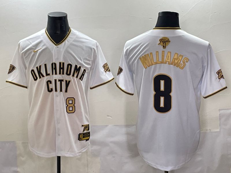 Men 2025 Oklahoma City Thunder #8 Williams White Gold Nike Joint Name NBA Jersey style 13